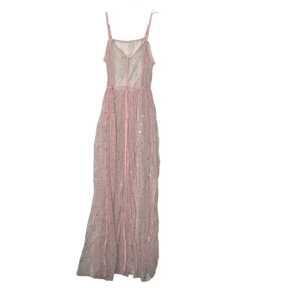 Pink Starry Tulle Maxi Dress M Sleeveless Party Evening - Picture 7 of 15